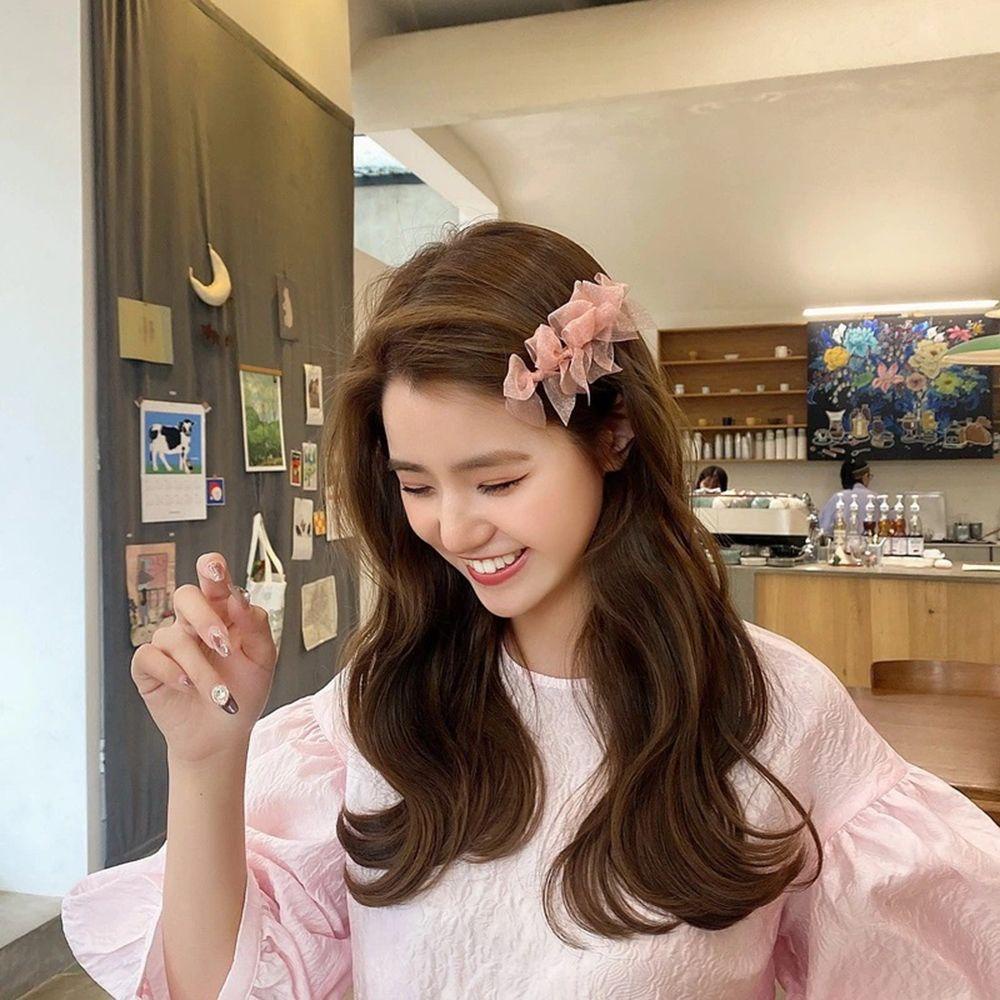 Kẹp Tóc Nơ Lưới Màu Trơn Đơn Giản Ngọt Ngào Dễ Thương Cho Nữ