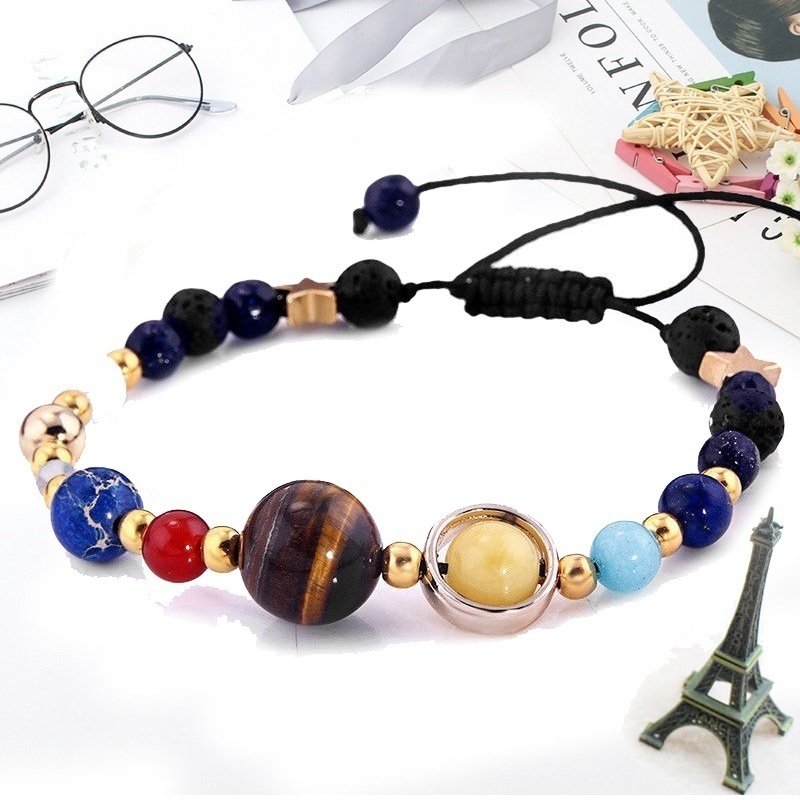 Vòng Tay Chuỗi Hạt Đá Cát Xanh galaxy Hệ Mặt Trời Tự Nhiên Góc