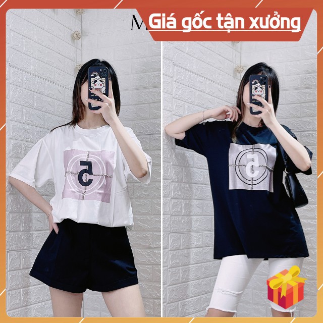 Áo thun nữ tay lỡ số 5 đính hạt sang chảnh/ Áo phông oversize trắng đen, co giãn 4 chiều, phom rộng A06