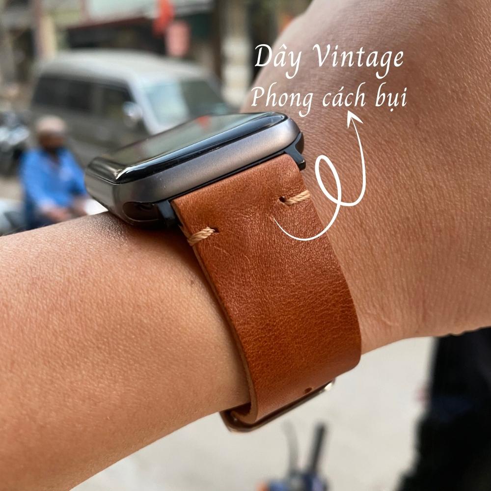 Dây Apple Watch Vnstrap dây đeo đồng hồ Apple Watch series 3 4 5 6 7 se da bò thảo mộc 1 lớp 38mm 40mm 42mm 44mm iwatch