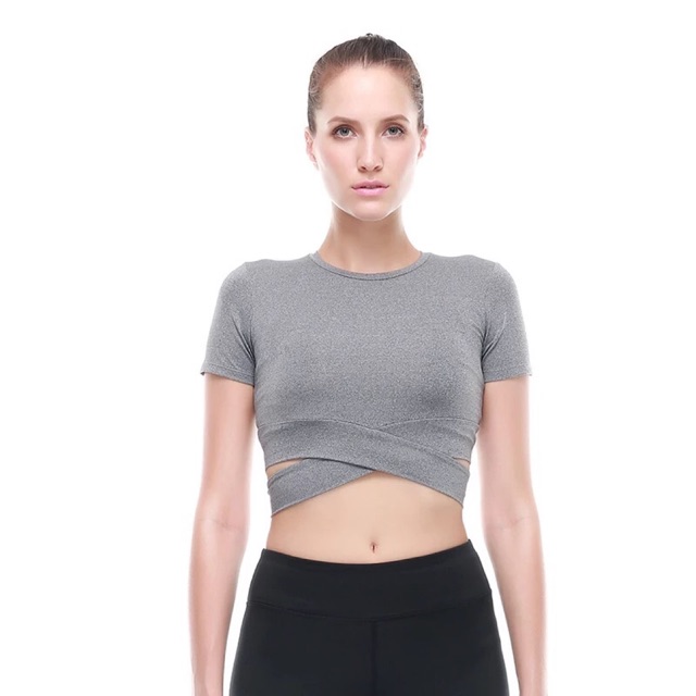 Áo thun thể thao nữ, áo croptop chéo dây ( Có mút )