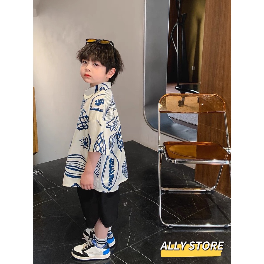 Bộ sơ mi hoạ tiết lá cá tính cho bé K250