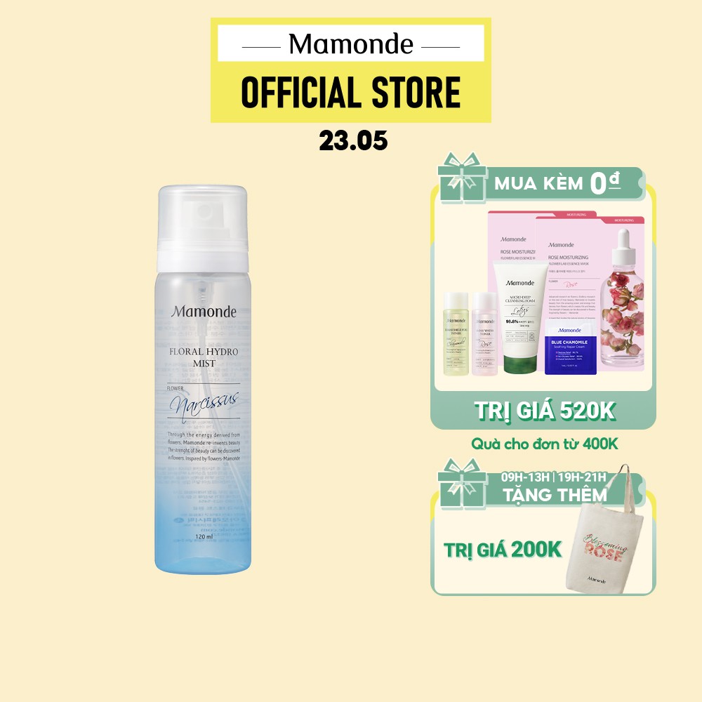 Xịt khoáng cấp ẩm tức thì dạng chai xịt phun sương Mamonde Floral Hydro Mist 120ml