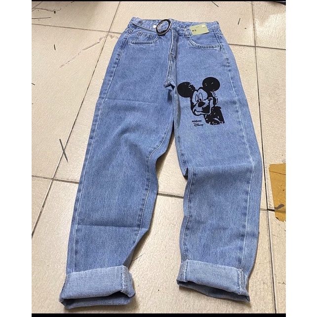 (ảnh thật) QUẦN BAGGY JEAN NỮ IN HÌNH MICKEY SIÊU CUTE, VỚI CHẤT JEAN MỀM