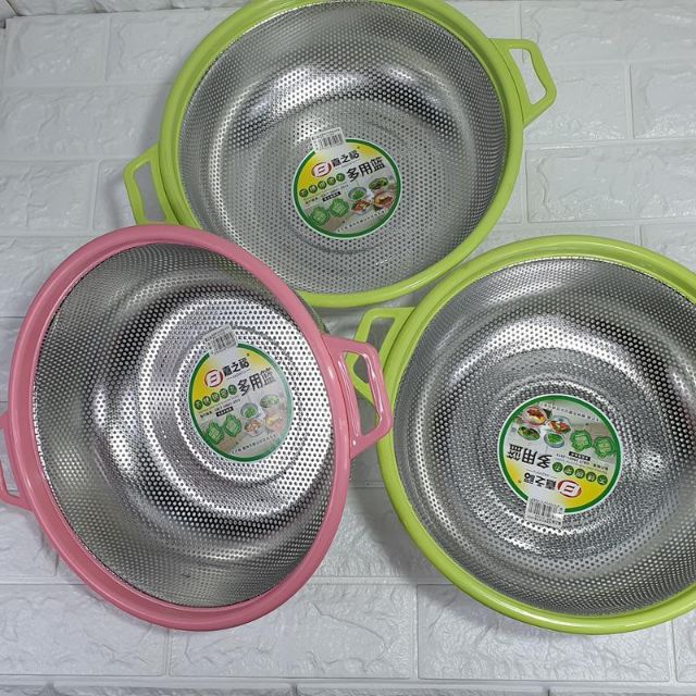 Rổ inox đa năng lỗ nhỏ - Rá inox có quai cầm nhựa giảm nóng dễ sử dụng, kích thước nhỏ gọn đựng thực phẩm tiện dụng