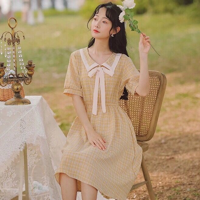 Đầm Dài Vừa Tay Ngắn Eo Cao Ôm Dáng Họa Tiết Kẻ Sọc Phong Cách Hàn Quốc Thời Trang Mùa Hè Mới Cho Nữ