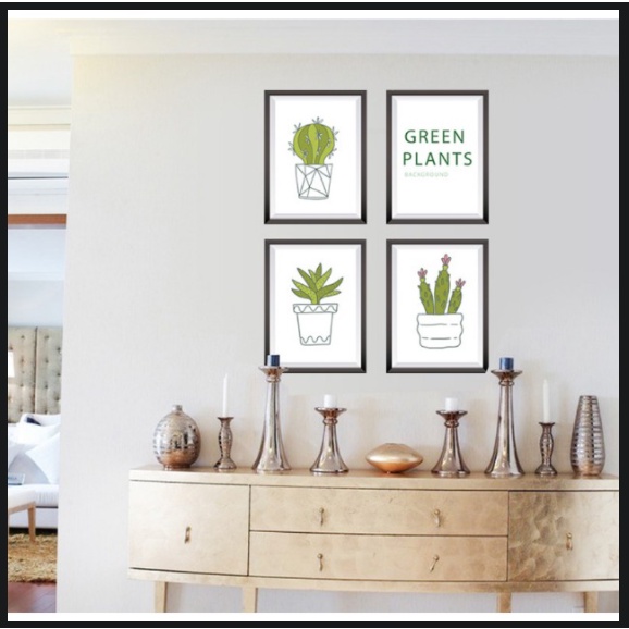 Decal trang trí tường - Khung tranh chậu cây xanh lá