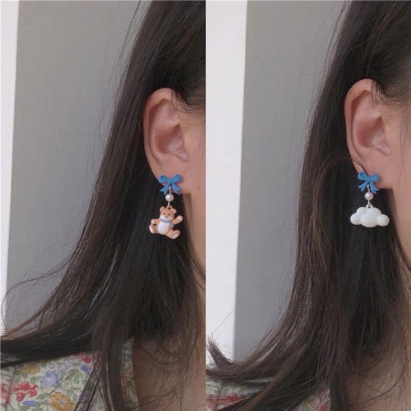 Ahellogirl Bông tai mạ bạc 925 hình hoạt hình phong cách Hàn Quốc