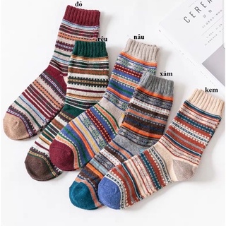 Tất vớ len thổ cẩm mẫu 23 phong cách Vintage Hàn Quốc cao cổ nhiều màu hoạ tiết kẻ sọc đơn giản basic len dày ấm mềm