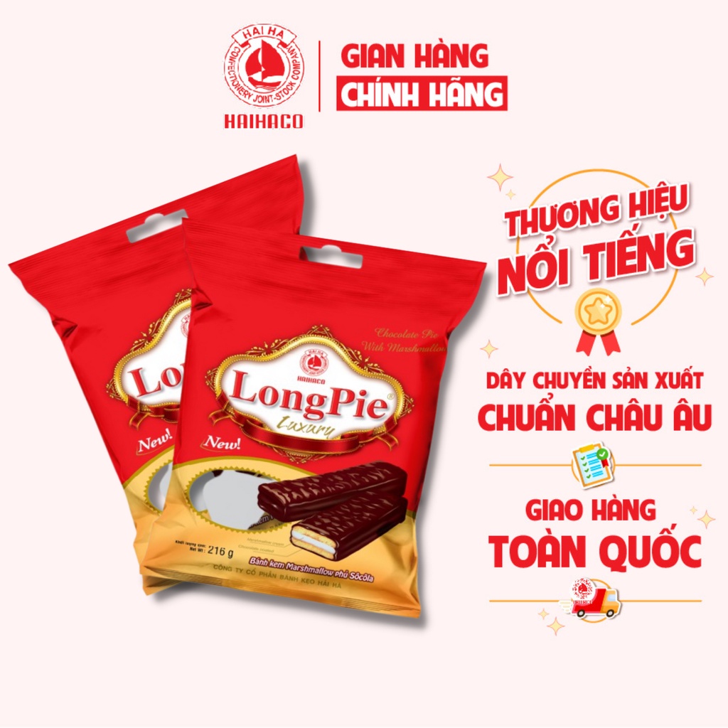 Combo 2 Túi Bánh Socola Mềm LongPie Hải Hà - Hộp 216g