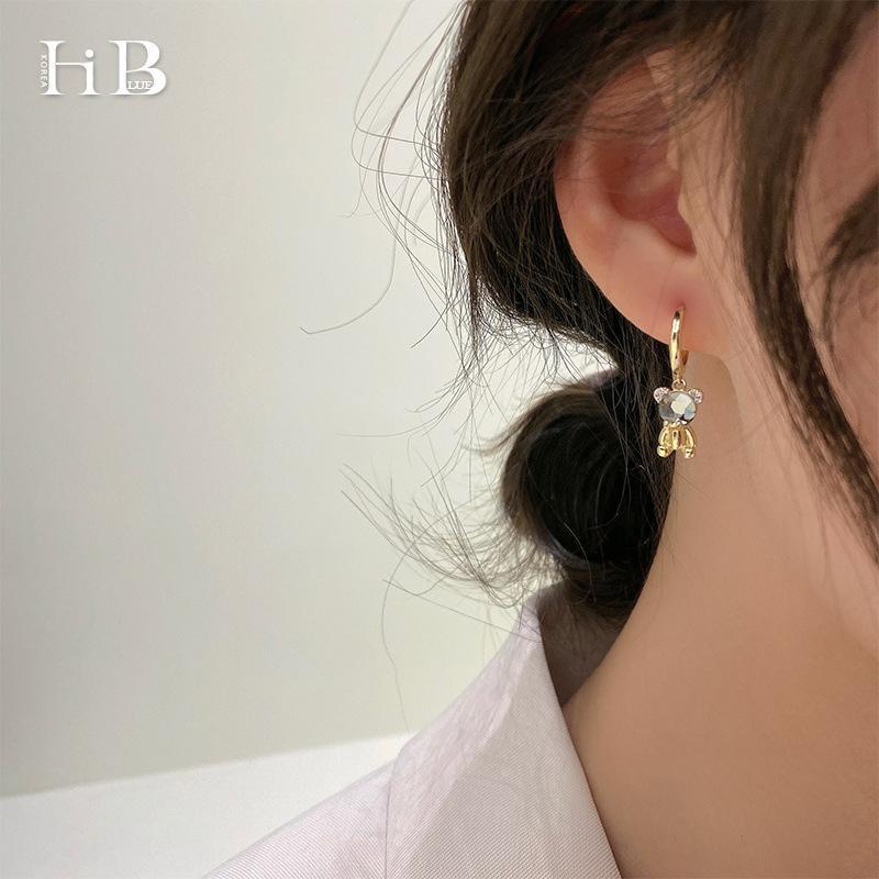 Bông Tai Hình Tròn Đính Kim Cương Lấp Lánh Dễ Thương Phong Cách Hàn Quốc