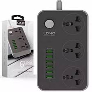 Ổ cắm điện kèm 6 cổng usb cao cấp kèm tự động chỉnh dòng ra, phích cắm eu cho việt nam ldnio sc3604
