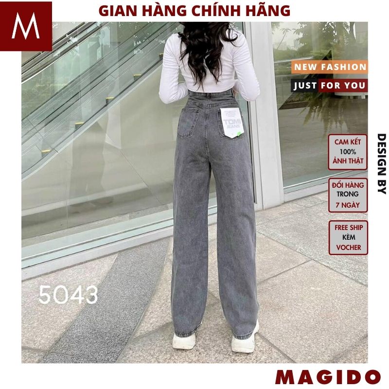 Quần jeans bò nữ ống rộng cạp cao mầu xám khói trơn dáng suông kiểu hàn quốc ulzzang -MAGIDO