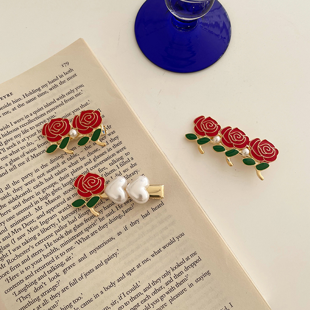 Kẹp Tóc Hoa Hồng Đính Ngọc Trai Dễ Thương Cho Nữ