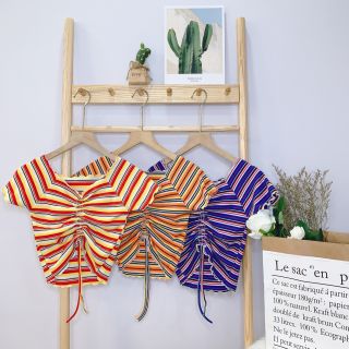 Áo kiểu sọc dây rút