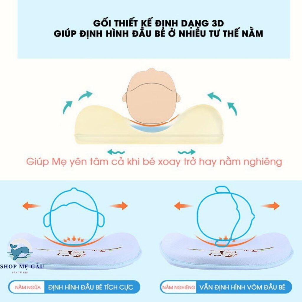 Gối chống méo đầu FREESHIP gối cao su non BABYMOOV chống bẹt đầu cho bé sơ sinh