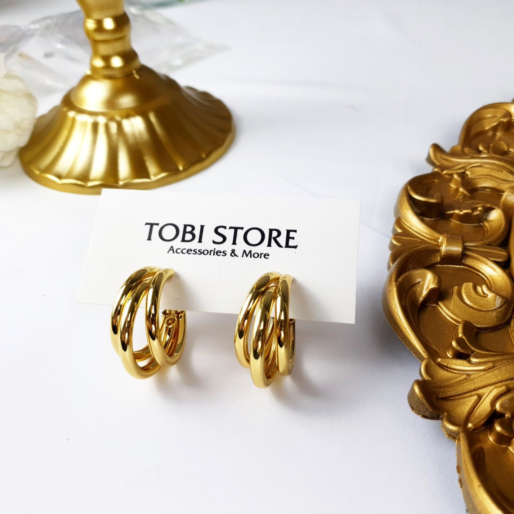 Khuyên tai nữ to tròn bông tai nữ 03 lớp tròn cá tính NO SKU 38 TOBI STORE