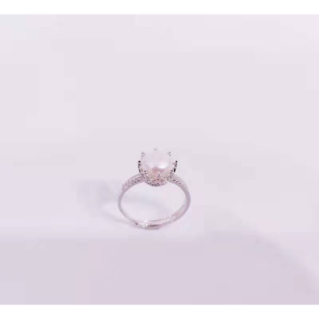 Nhẫn vương miện ôm quả cầu trắng nhân tạo bạc thật mạ vàng trắng