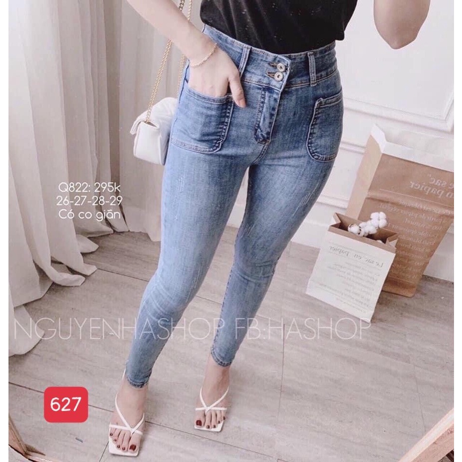 Quần jean nữ trơn chất co giãn, quần bò nữ cạp cao nhiều mẫu tp ms505