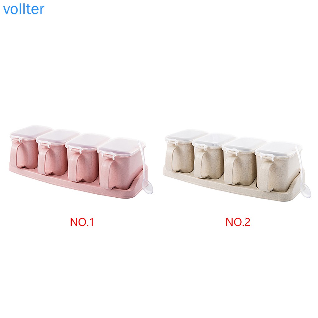 Bộ hộp đựng gia vị 4 ngăn có muỗng nhỏ sử dụng tiện lợi