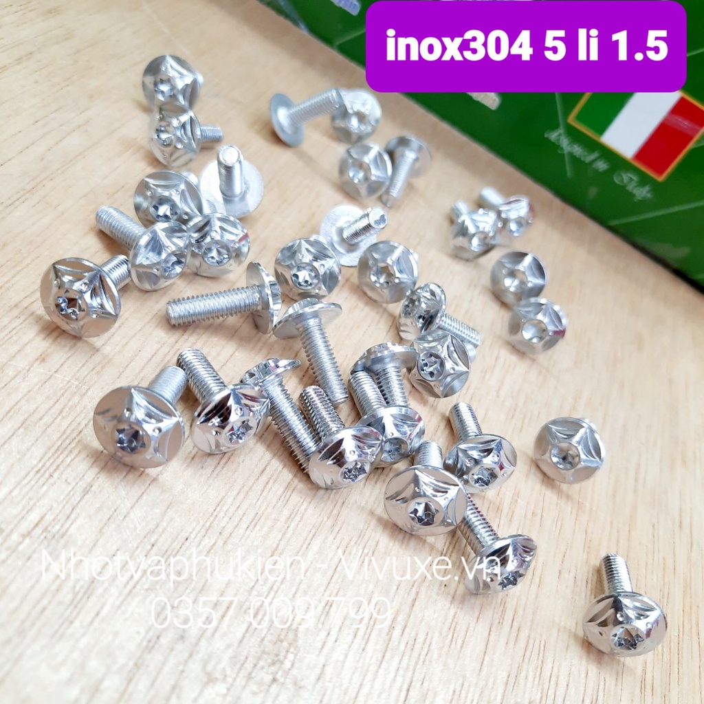 [ 10 con ] Ốc inox304 dàn áo honda 5 li 1.5 phân ren nhuyễn mẫu mới