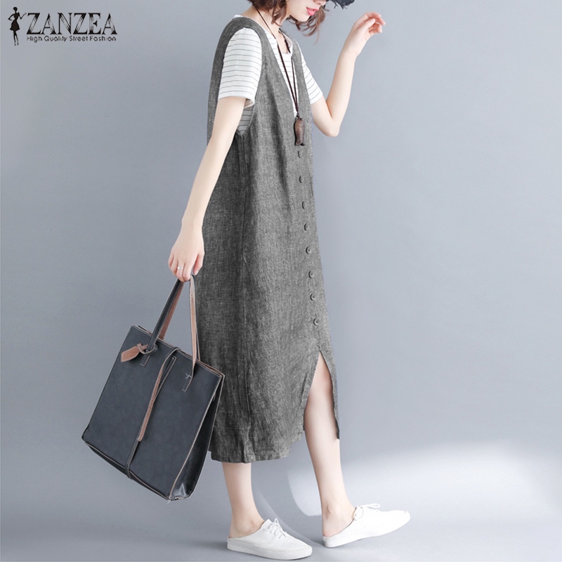 ZANZEA Đầm maxi form rộng sát nách xẻ tà thời trang dành cho nữ | BigBuy360 - bigbuy360.vn
