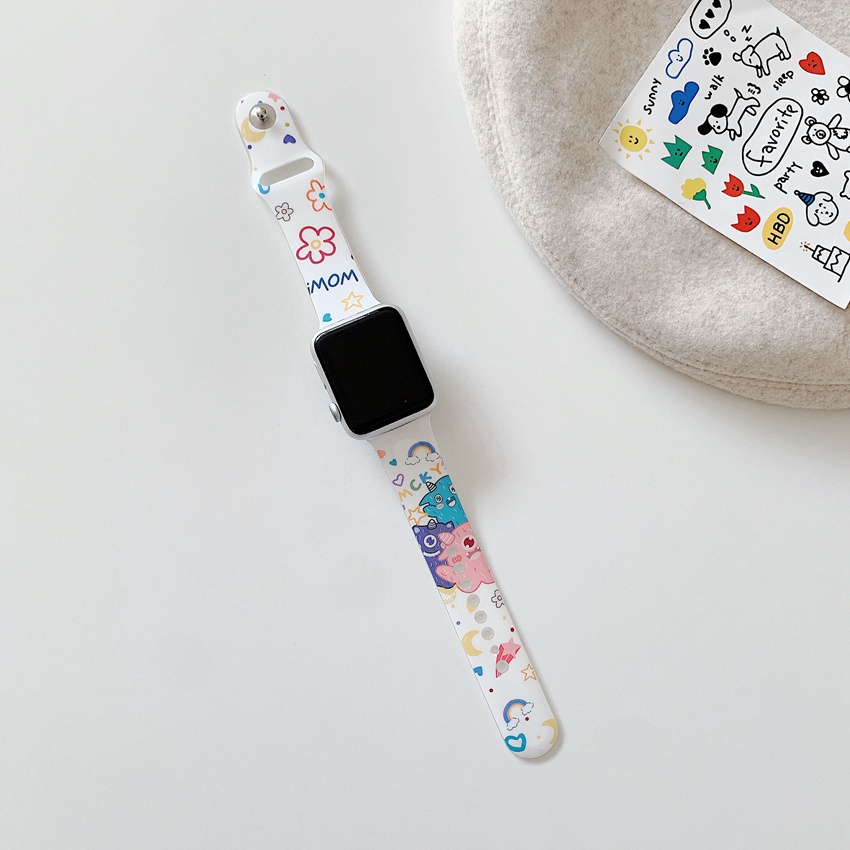 Dây Đeo Silicon Họa Tiết Hoa Cho Đồng Hồ Thông Minh Apple Watch Series 6 5 4 3 2 1 38mm 40mm 42mm 44mm