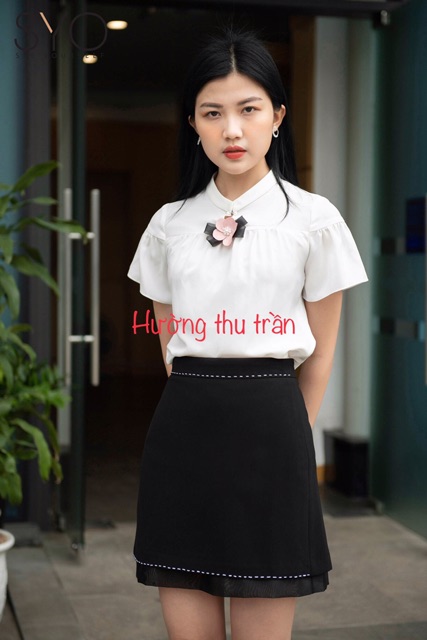 Chân váy chữ a phối voan trần chỉ