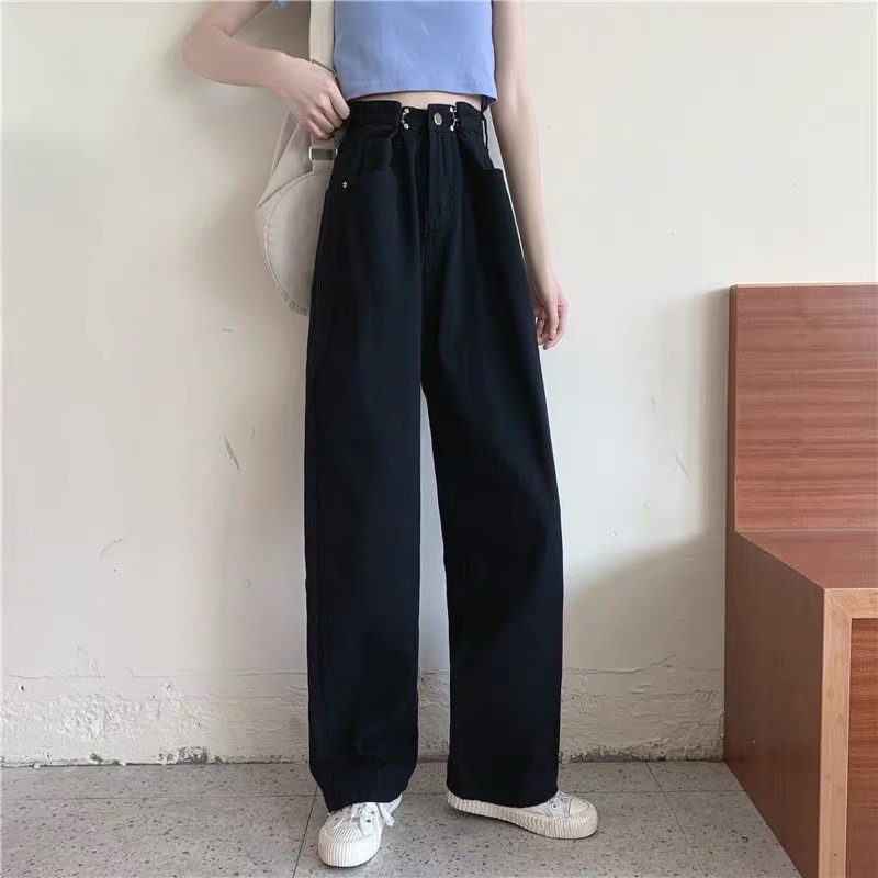 Quần Jean Ống Rộng Gài Eo Ulzzang Basic Unisex cực tôn dáng PIGI Store Mã 43
