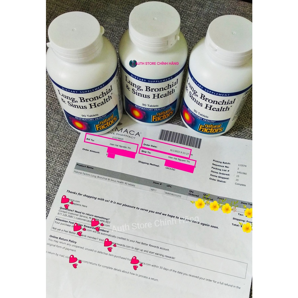 Hỗ trợ phổi, phế quản, xo ang Natural Factors 90 viên