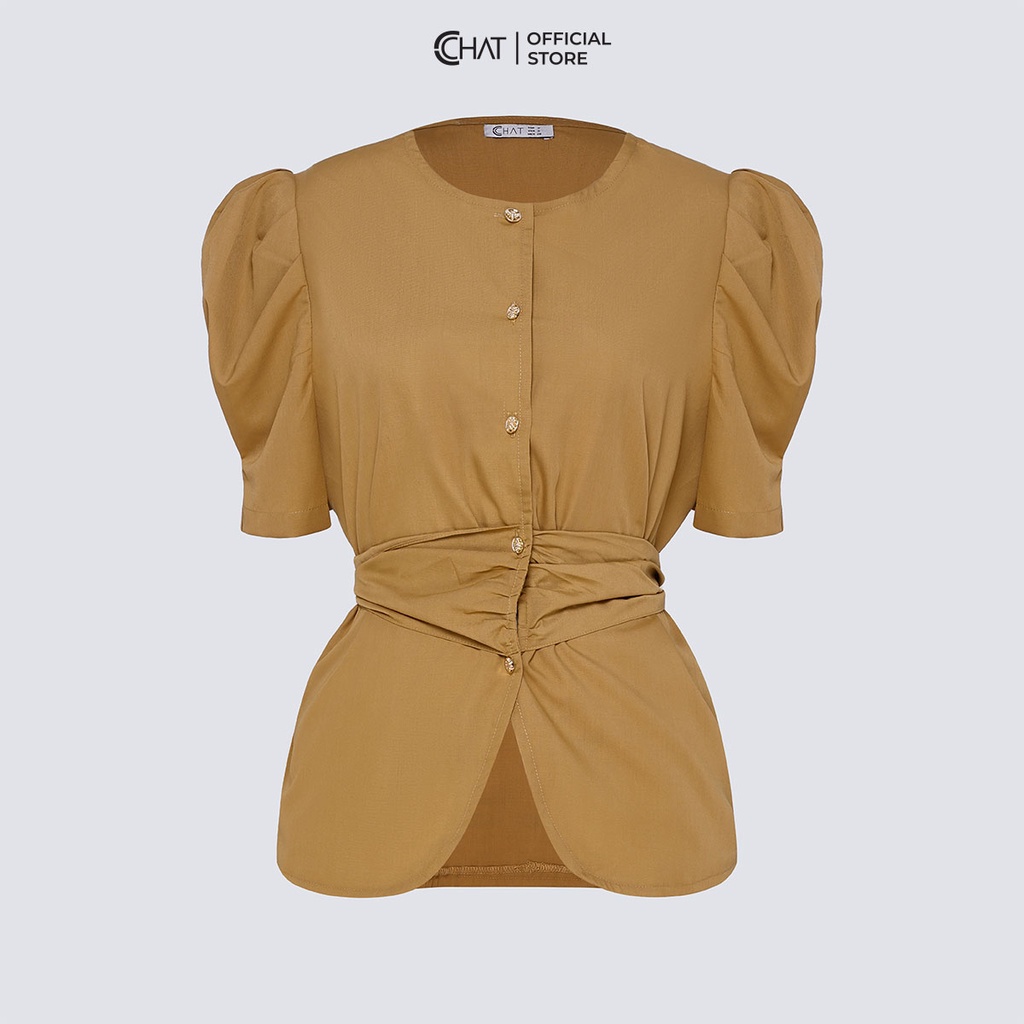 Áo Sơ Mi Nữ 𝐂𝐂𝐇𝐀𝐓 Kiểu Cổ Tròn Eo Buộc Nơ Cao Cấp Phong Cách Trẻ Trung Thanh Lịch 12FNT2011ST