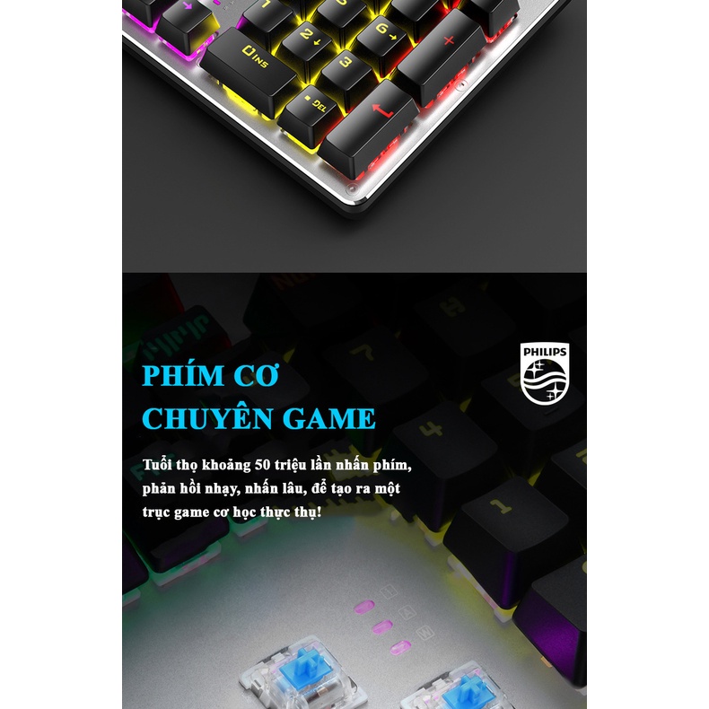 Bàn Phím Cơ Gaming PHILIPS SPK-8404 - Led Gaming Blue Switch + KM TẤM LÓT CHUỘT
