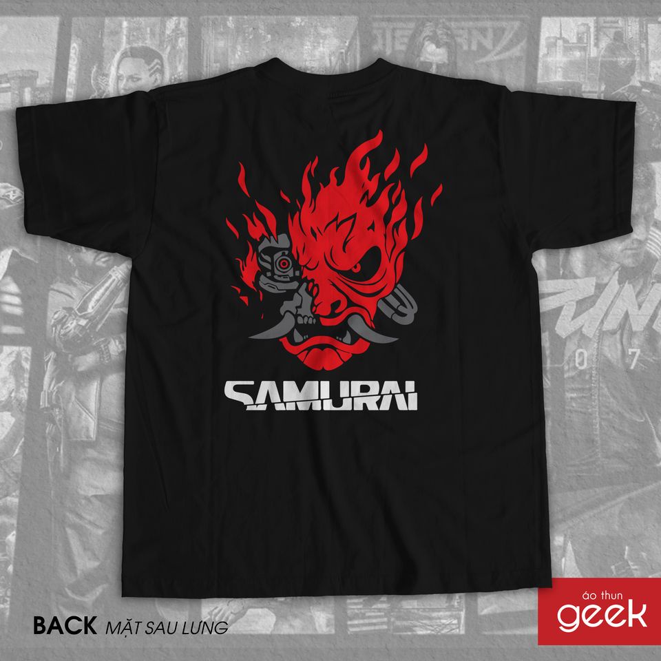 Áo thun hình Cyberpunk - Samurai sắc nét, 100% Cotton vải dày, siêu mịn.