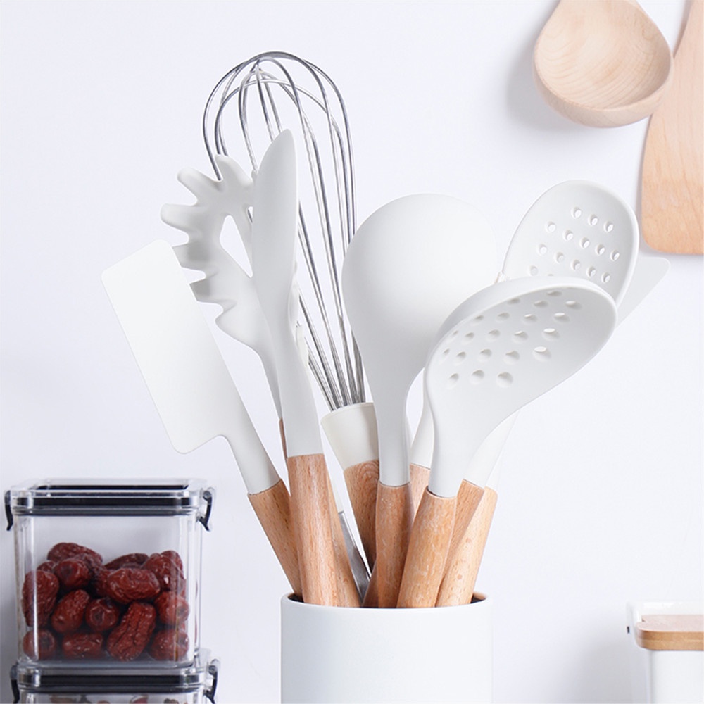 1 Dụng Cụ Đánh Trứng Bằng Silicone Cán Gỗ Màu Trắng Đa Năng