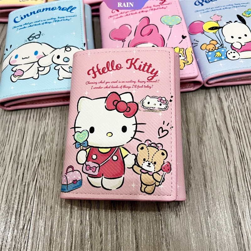 SANRIO Ví Ngắn Bằng Da PU In Hoạt Hình Cinnamoroll Hello Kitty Kuromi Dành Cho Nữ