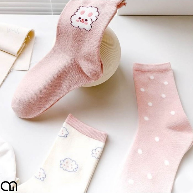 Tất Cổ Cao Nam Nữ Họa Tiết Ngộ Nghĩnh Cổ Bèo - Vớ Nữ Màu Hồng Thời Trang Unisex Hottrend