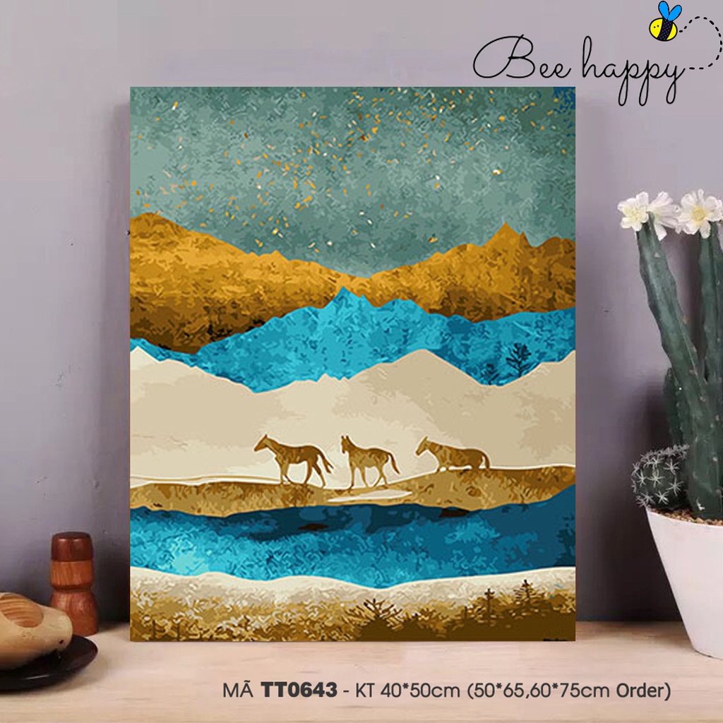 Tranh tự tô màu sơn dầu số hóa trừu tượng BEE HAPYY  - Mã TT0643 Đàn ngựa trong sa mạc