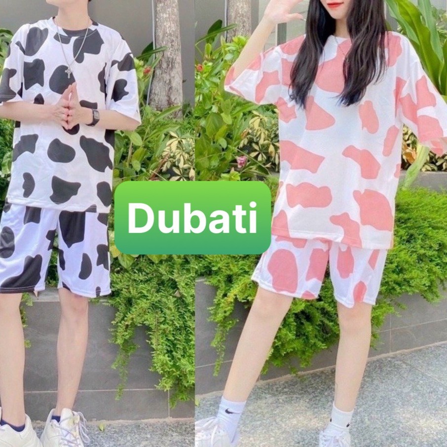 ĐỒ BỘ THỂ THAO NAM NỮ IN HỌA TIẾT BÒ SỮA, ĐỒ BỘ THUN ĐÙI HOT TREND- DUBATI FASHION