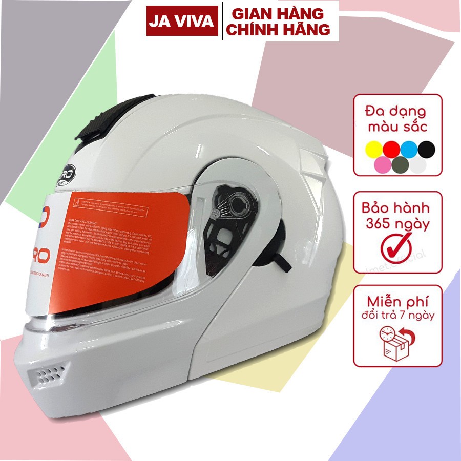 Mũ bảo hiểm lật hàm GRO 2 kính, nón fullface sơn màu trơn đơn sắc - Bảo hành 1 năm