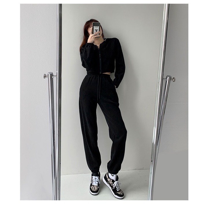 Set bộ nỉ thu đông kéo khóa 3 món UNISEX,sét Áo hoodie zip quần jogger form rộng màu xám đen phong cách ulzzang hàn quốc