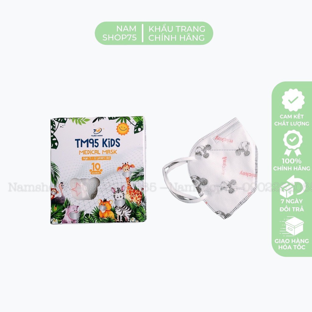 [CÓ SẴN] Hộp 10 Chiếc Khẩu Trang 5D Trẻ Em TM95 KID Chính Hãng Từ 5 Đến 12 Tuổi Mix Hình Kháng Khuẩn Ngăn Ngừa Bụi Mịn