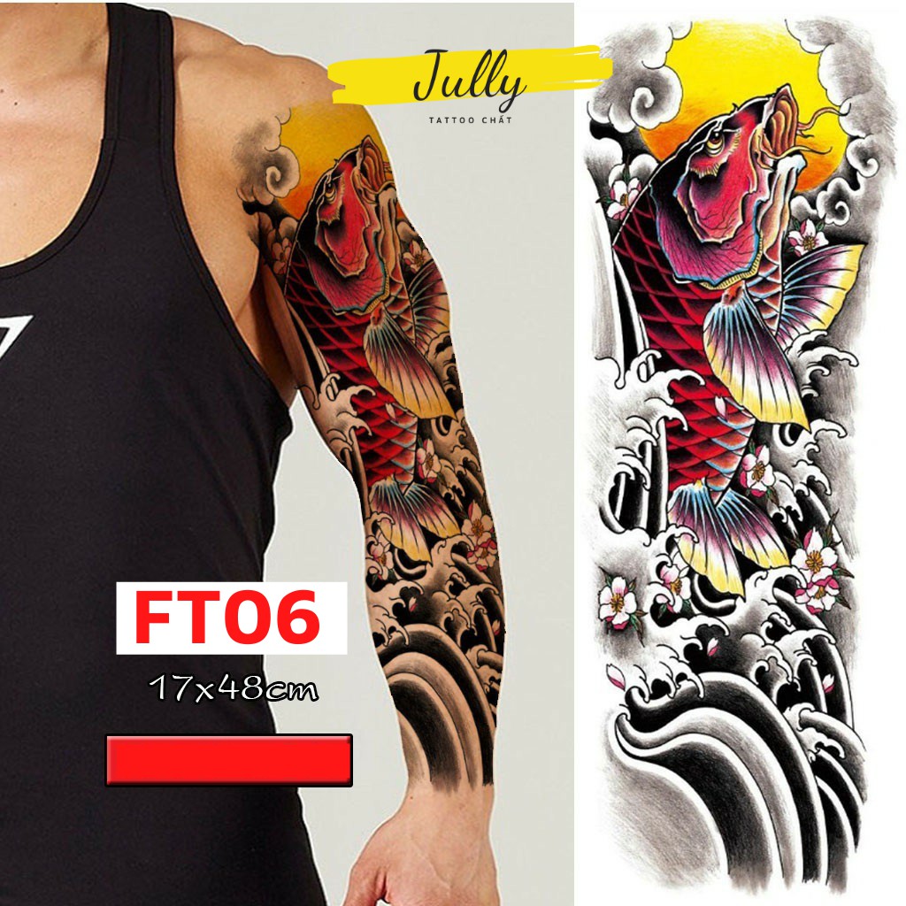 Hình xăm dán kín tay, full, bít tay ca chép hóa rồng, mặt quỷ, xăm tạm thời chống nước JULLY Tattoo chất