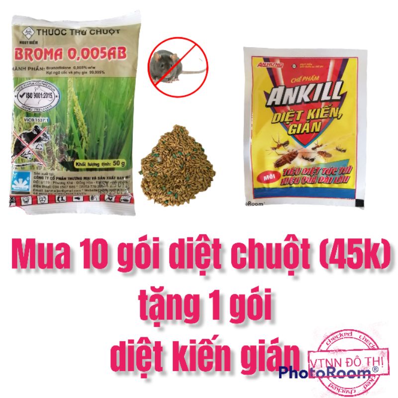 10 gói Bả chuột thóc trộn sẵn an toàn tiện lợi - Broma chế phẩm diệt chuột thế hệ mới gói 50gr