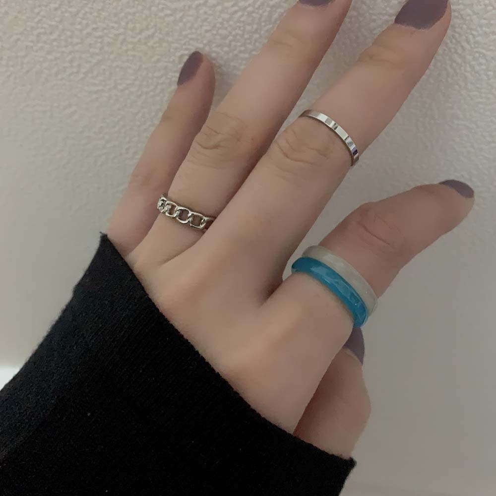 Nhẫn Acrylic Phối Dây Xích Kim Loại Thời Trang Hàn Quốc Cho Nữ