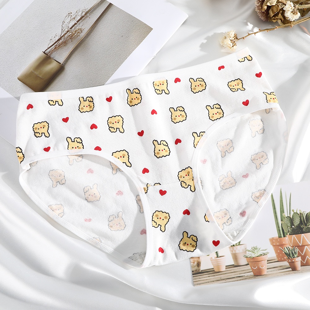 Quần lót LEVAO bằng cotton lưng vừa in họa tiết dễ thương cho nữ
