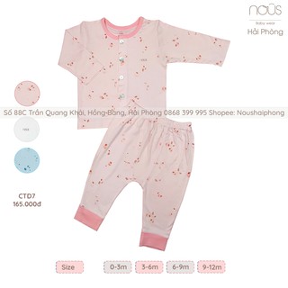 Bộ Cài Thẳng Dài Hồng Đào Nhạt Nous (Size 0-3 Tháng Đến 9-12 Tháng)