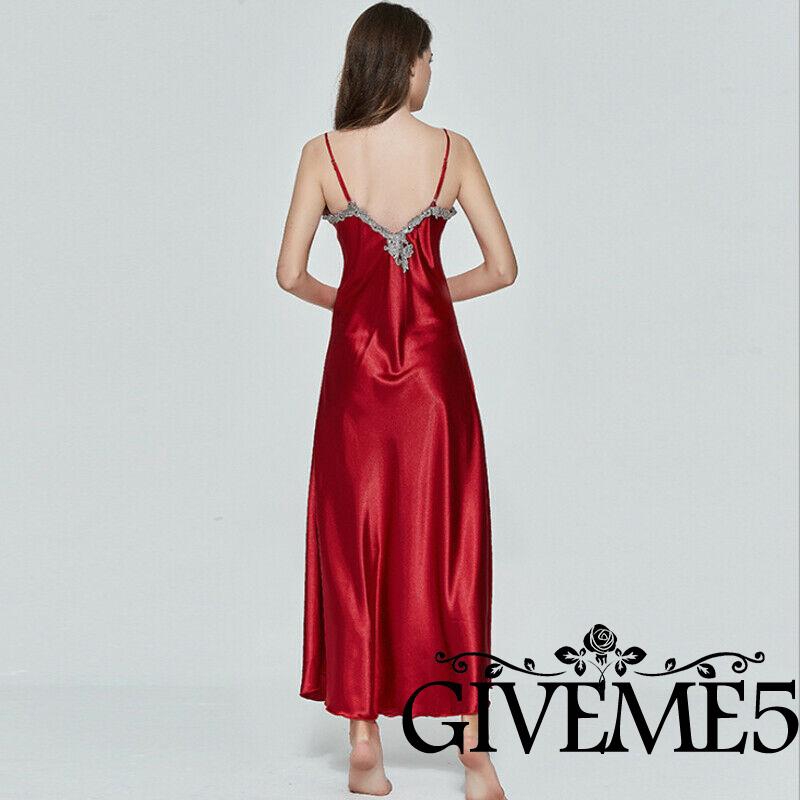 Jry₪UK Women V-neck Satin Silk Lace Lingerie Pajama Night Dress Nightgown Sleepwear