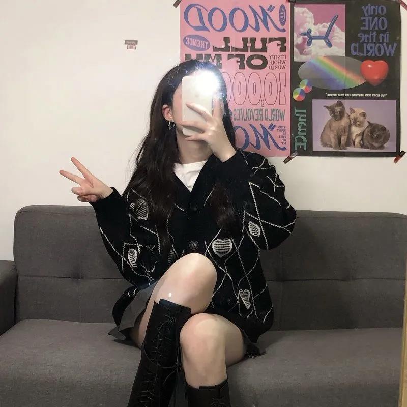 Áo Khoác Cardigan Dệt Kim Cổ Chữ V Màu Trắng Đen Thời Trang Cho Nữ