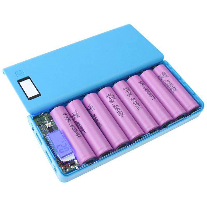 DIY 8x18650 hộp đựng pin di động cầm tay Màn hình LCD hai hộp nguồn USB di động được (không có pin) màu xanh ZJ