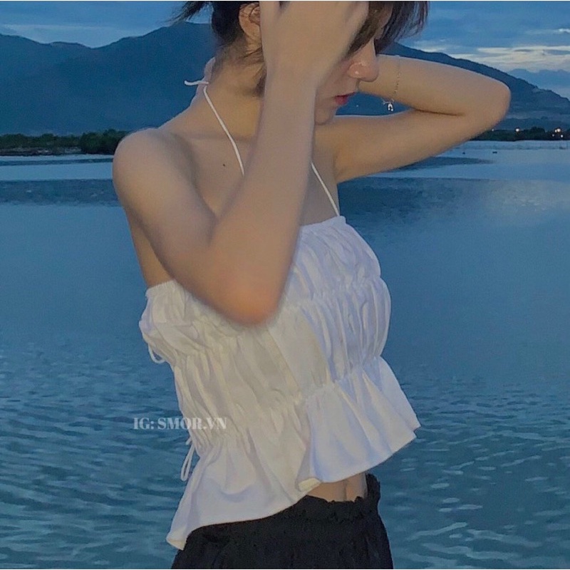 Áo croptop ống cổ yếm dây nhún thân